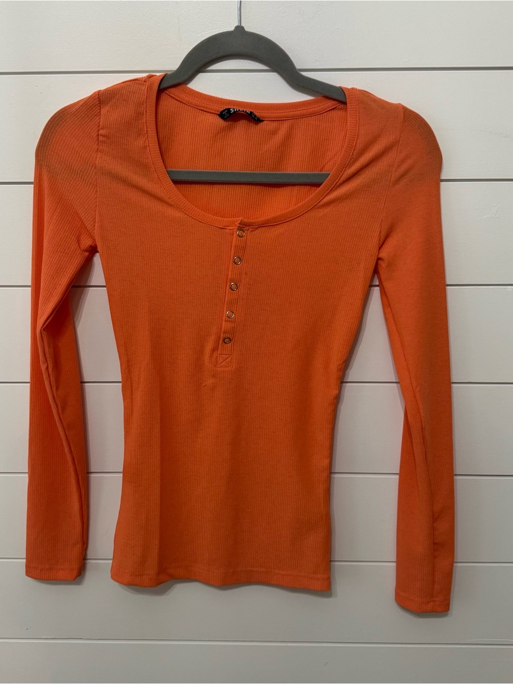 Shein ribbed long sleeve blouse with 1/4 button closures.